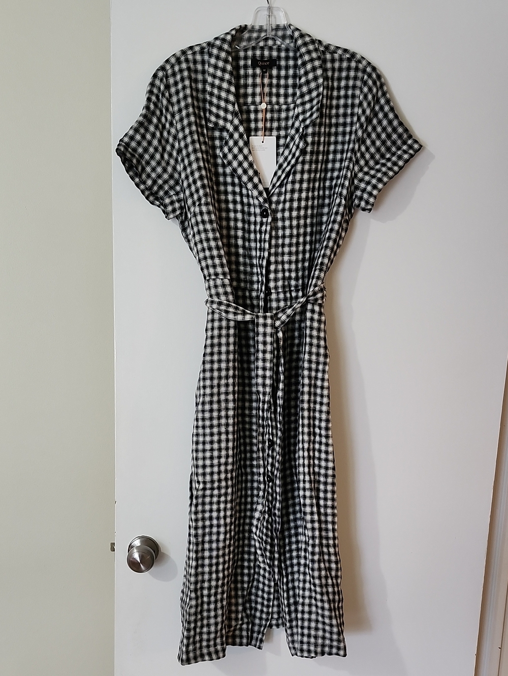 Quince Black and White Gingham Linen Shirt Dress NWT